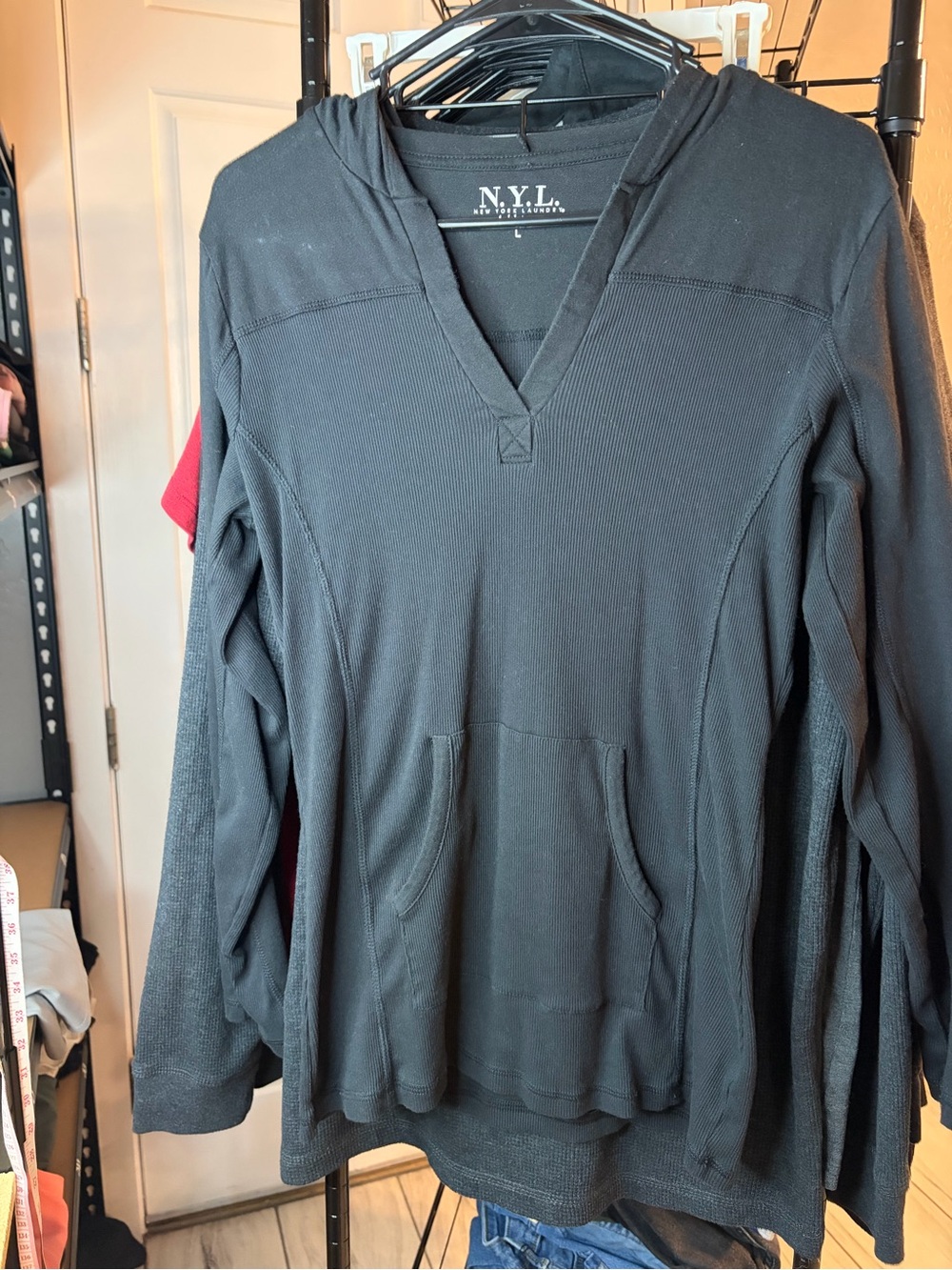 New York Laundry Black Hooded Long Sleeve Thermal Top